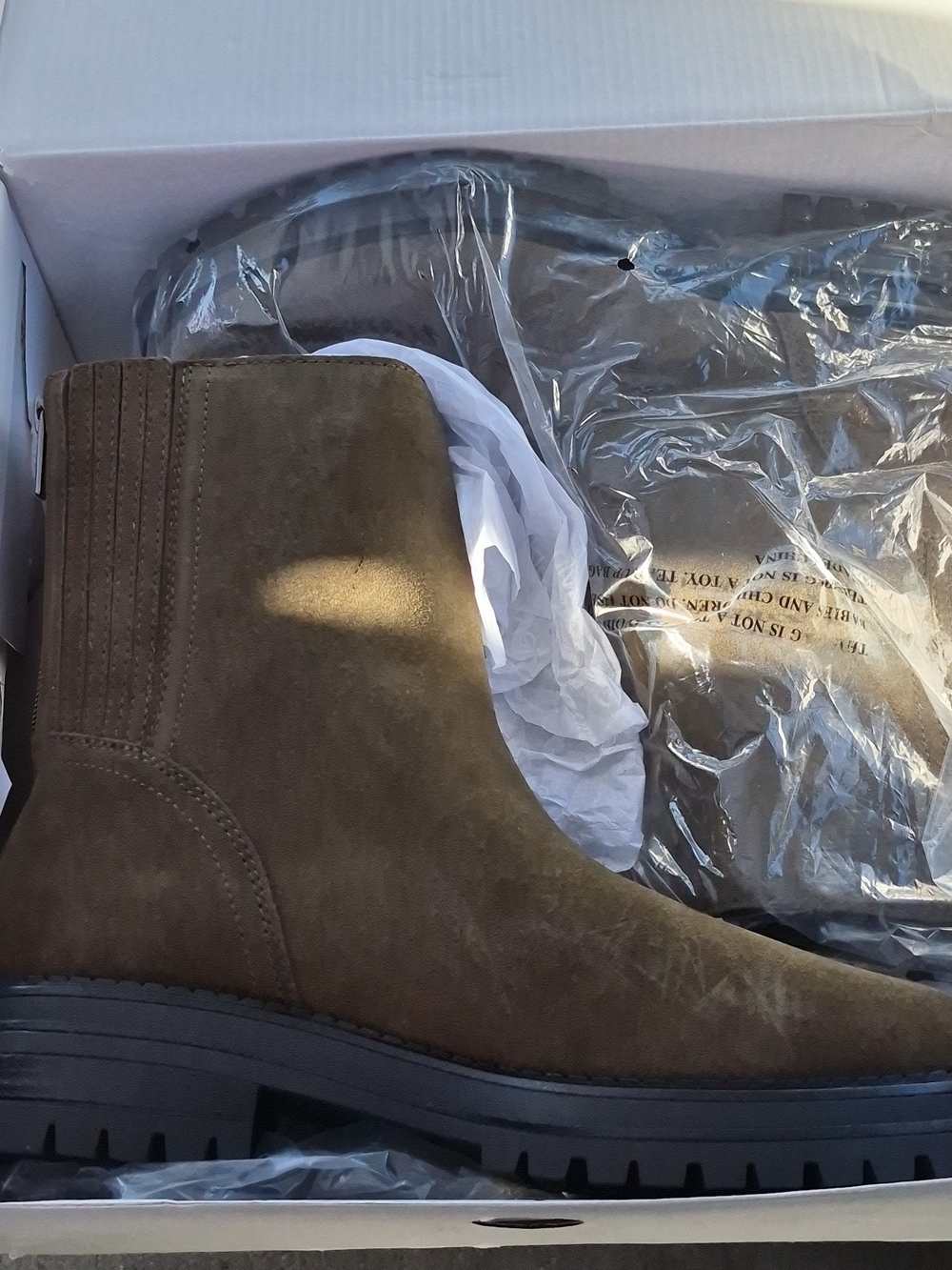 Calvin Klein Olive Suede Lug Sole Ankle Boots